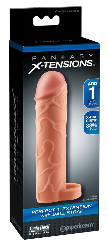 X-TENSION Perfect 1 - návlek na penis s kroužkem na varlata (17,7cm) - přírodní