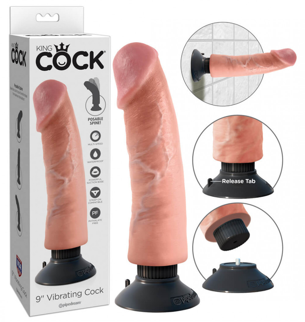 King Cock 9 - ohebný vibrátor s přísavkou (23 cm) - natur