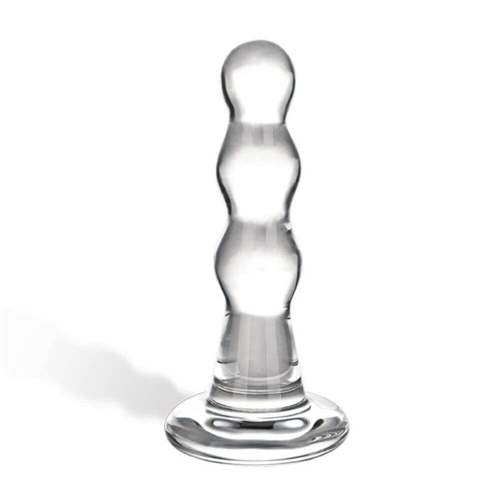 GLAS - vlnité skleněné anální dildo (průhledné)