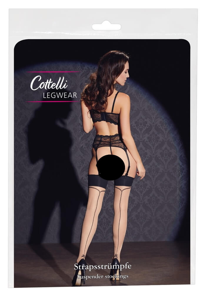 Cottelli Legwear - zadní pruhované punčocháče s mašlí (přírodní) - 4