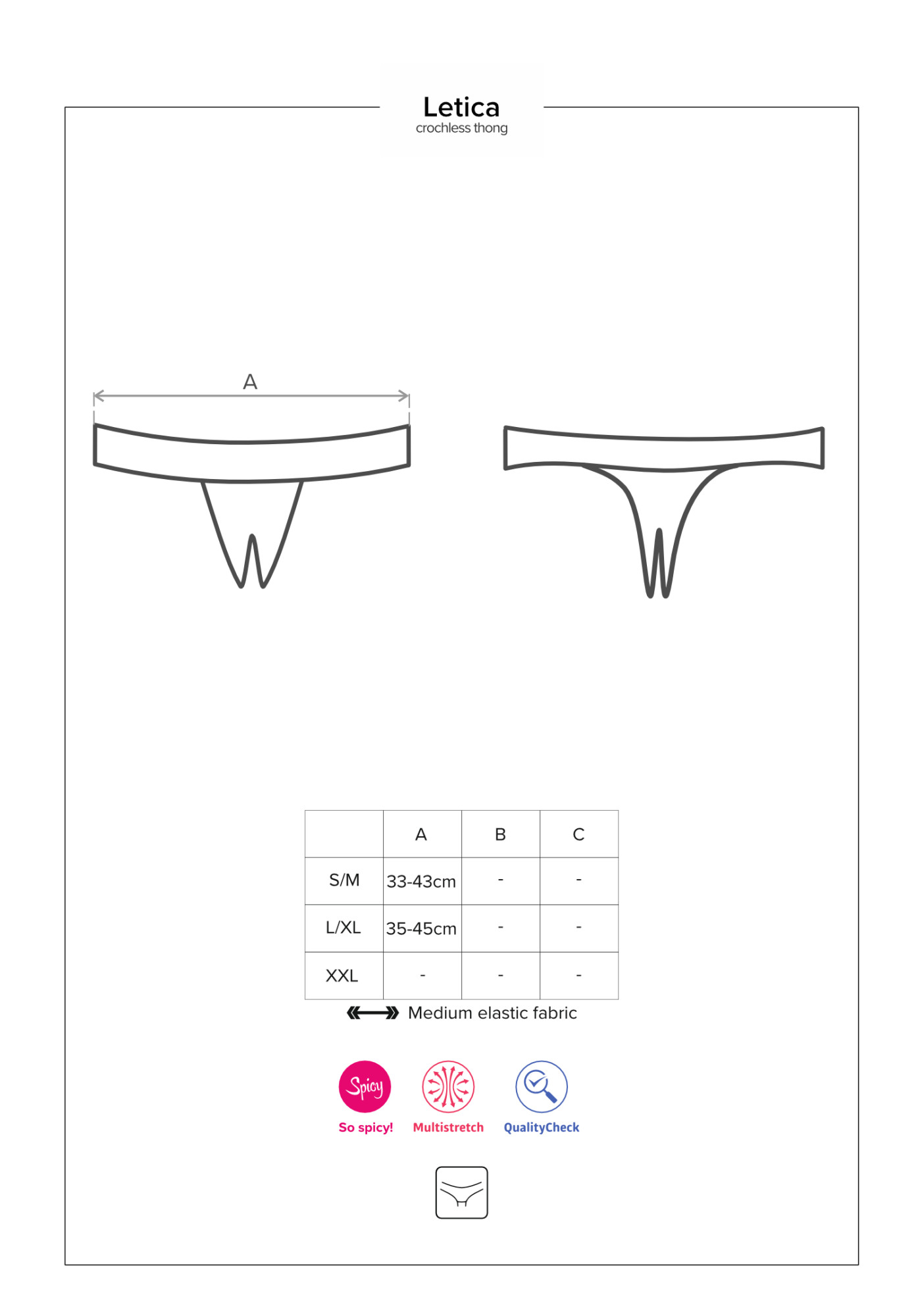 Sexy tanga otevřená Letica crotchless thong - Obsessive černá L/XL