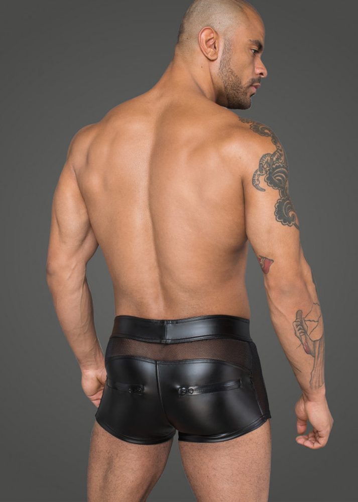 Noir Handmade H058 Mens Shorts Made of Powerwetlook and 3D Net - S