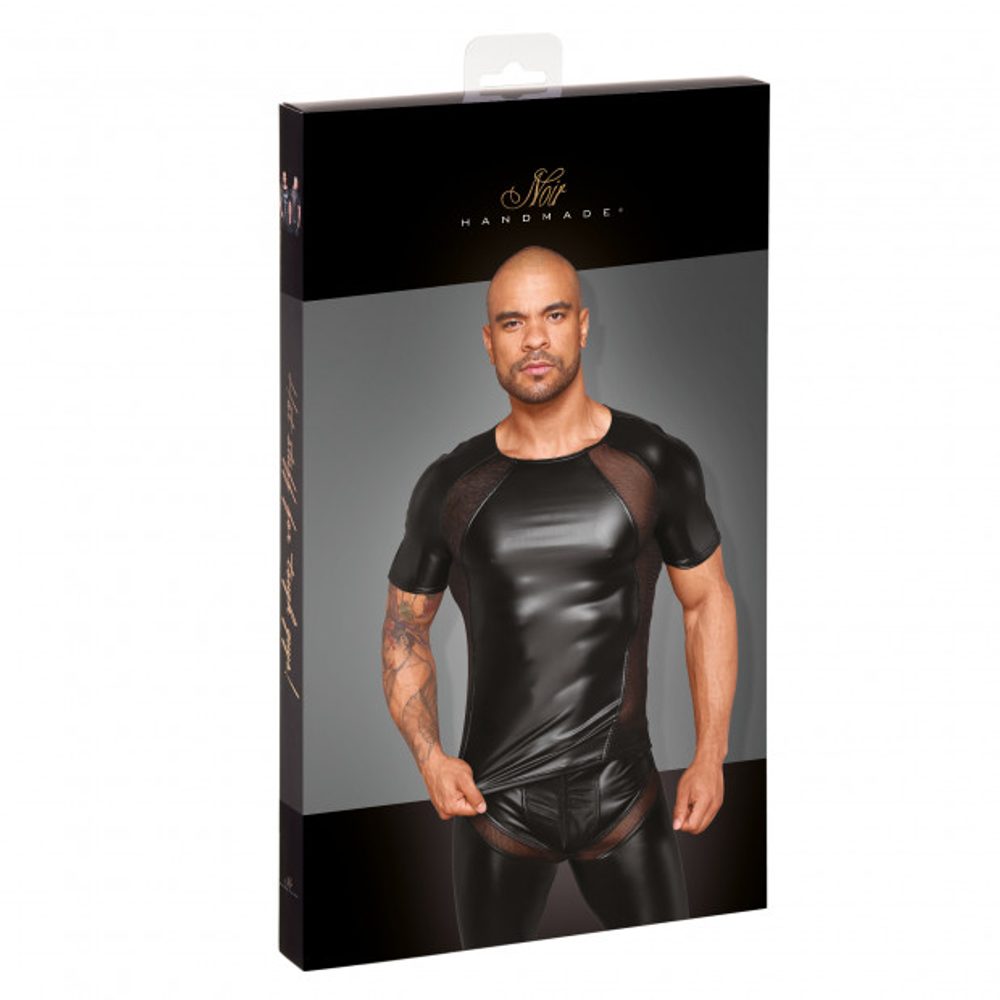 Noir Handmade H056 Mens T-Shirt Made of Powerwetlook with 3D Net Inserts - XL