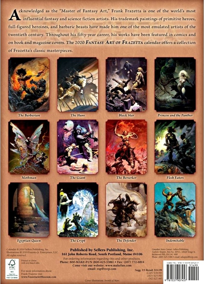 FANTASY ART OF FRANK FRAZETTA - 2020 CALENDAR ***sleva 50%!***