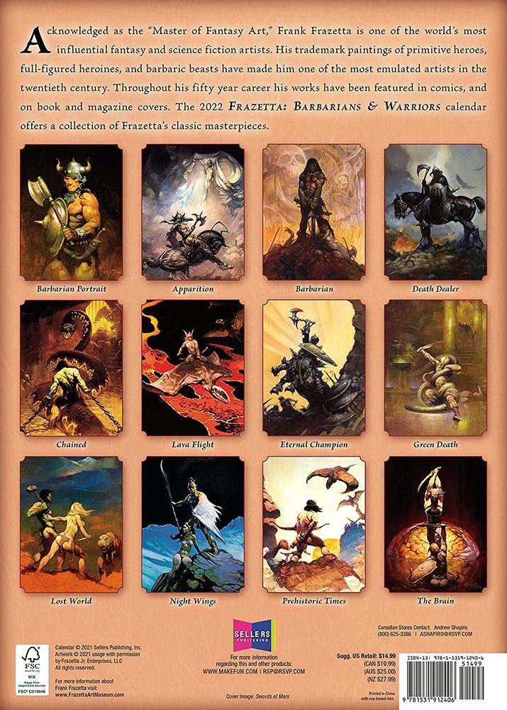 FANTASY ART OF FRAZETTA: BARBARIANS & WARRIORS - 2022 CALENDAR