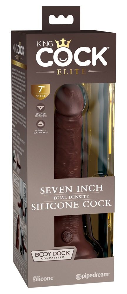 Pipedream King Cock Elite 7 Silicone Dual Density Cock Brown