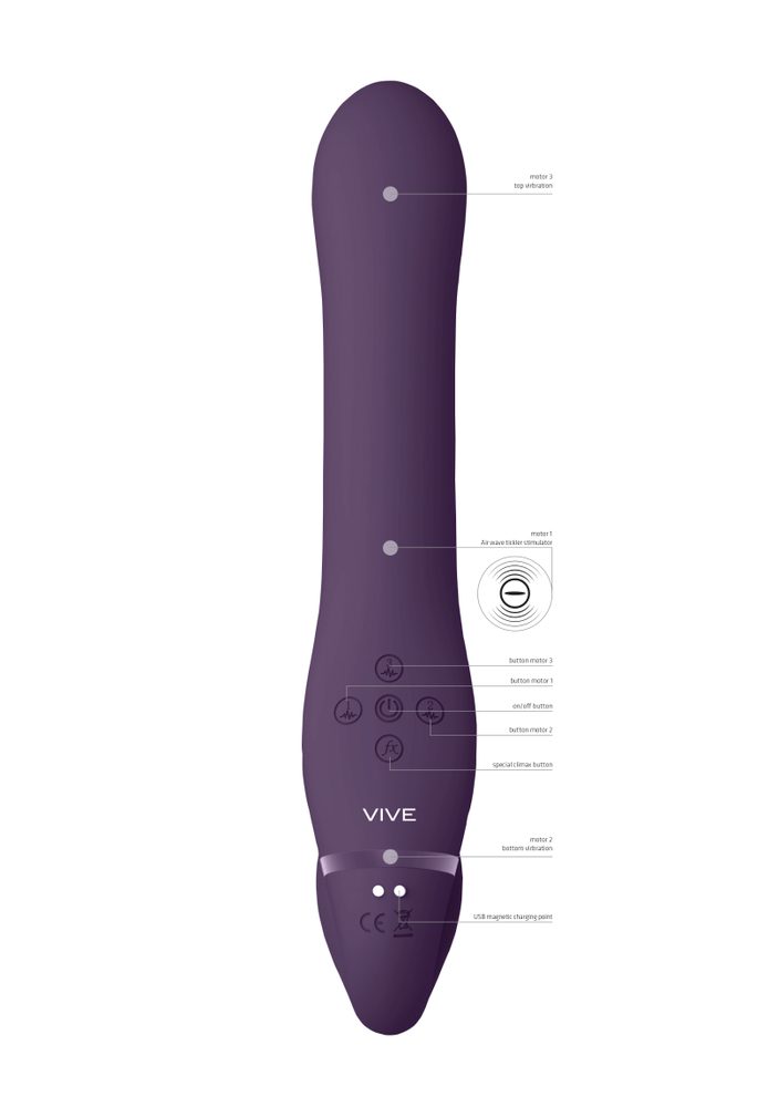 VIVE Ai Dual Vibrating & Air Wave Tickler Strapless Strapon Purple