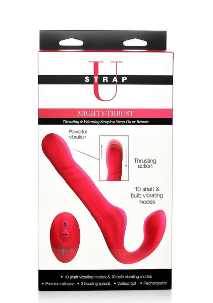 Strap U Mighty-Thrust Thrusting & Vibrating Strapless Strap-On with Remote Pink