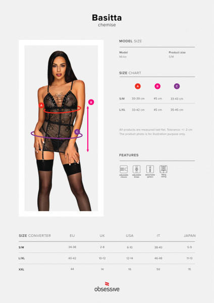 Pikantní košilka model 16227968 chemise  černá L/XL - Obsessive