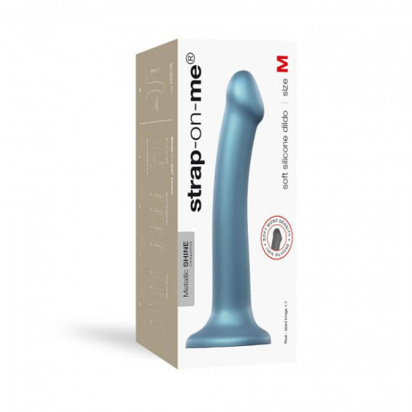 Strap-on-me Metallic Shine M - dildo vhodné pro pokožku - střední (metalická modrá)