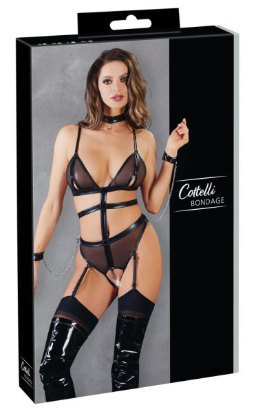 Cottelli Bondage - páskové otevřené body s řetězy (černé) - L