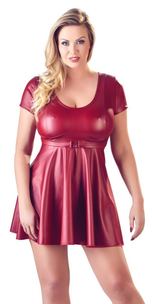 Cottelli Plus Size - mini šaty áčkového střihu (vínová) - 4XL