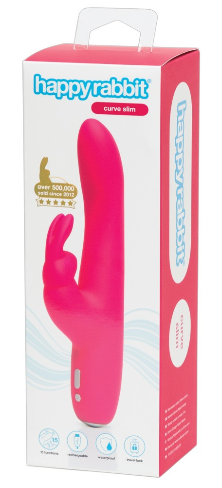 Happyrabbit Curve Slim - vodotěsný, dobíjecí vibrátor s hůlkou (růžový)