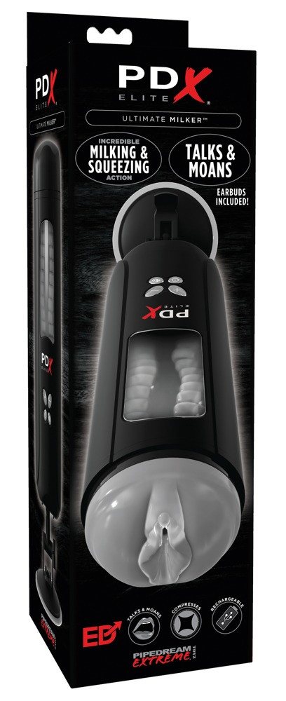 PDX Ultimate Milker - dobíjecí masturbátor s hlavou penisu (černý)