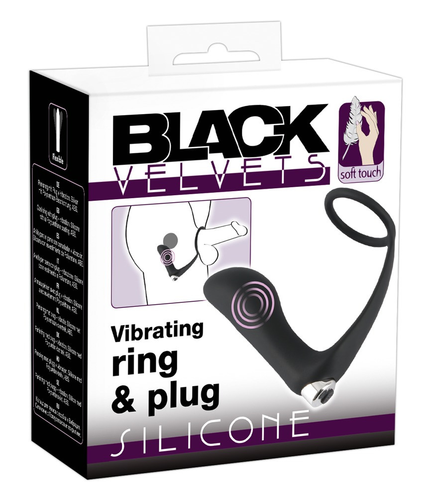 Black Velvet - nabíjecí silikonový anální vibrátor s kroužkem na penis (černý)
