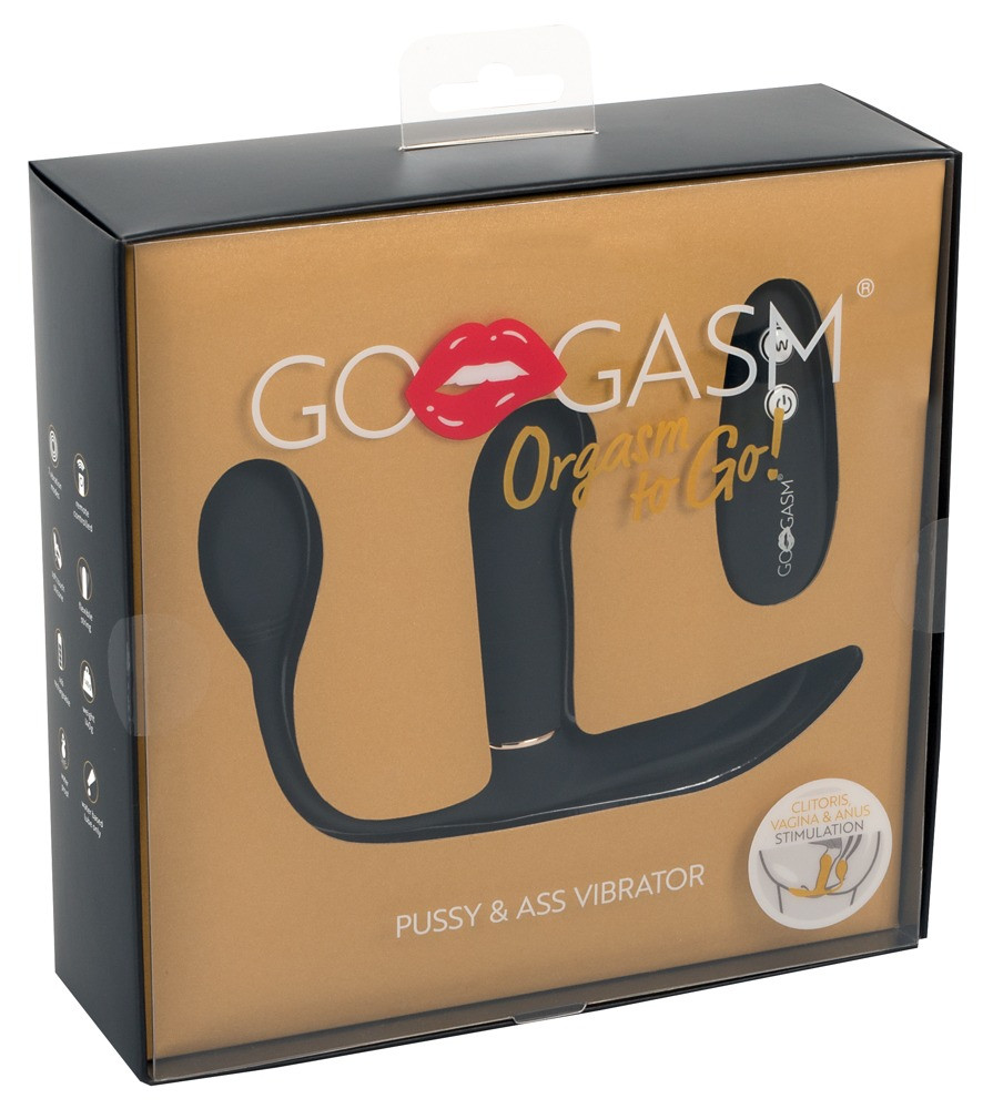 GoGasm Pussy & Ass - dobíjecí, rádiem řízený vibrátor se 3 hroty (černý)