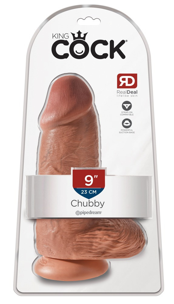 King Cock 9 Chubby - připínací, testikulární dildo (23 cm) - tmavě přírodní