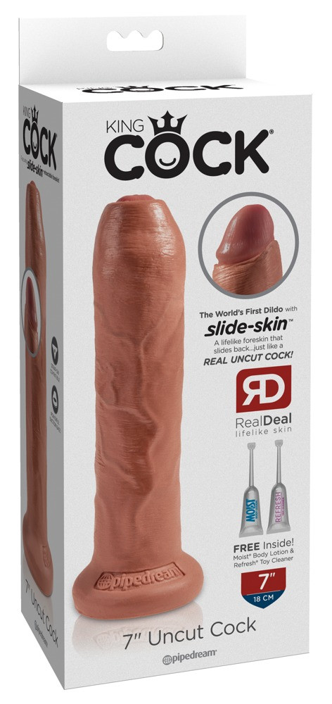 Pipedream King Cock 7 Uncut - realistické dildo (18cm) - tmavá tělová barva"