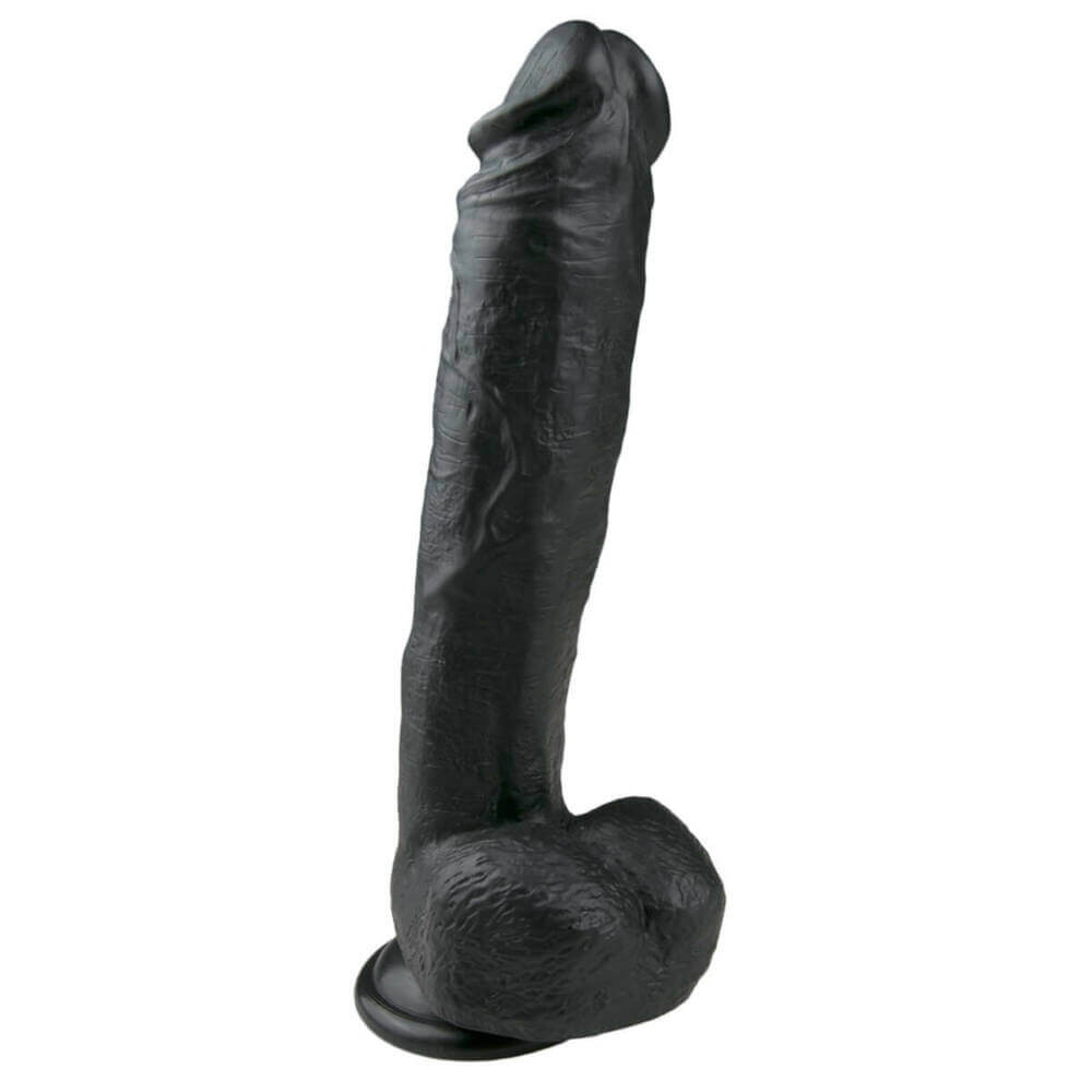 Easytoys - přísavkový velký dildo s varlaty (26,5 cm) - černý