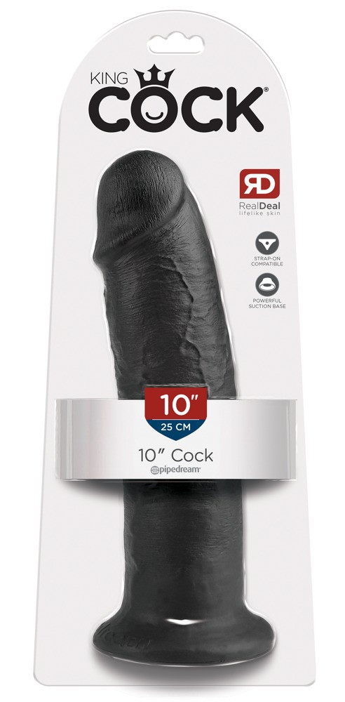 King Cock 10 - velké dildo se varlaty s přísavkou (25cm) - černé