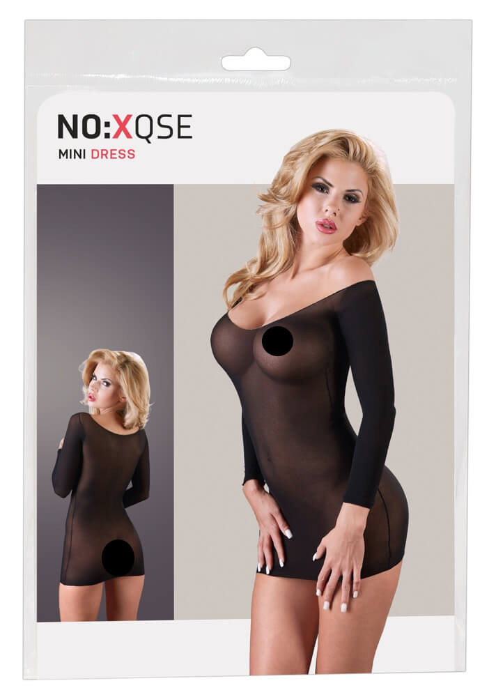 NO:XQSE - průsvitné punčochové šaty s dlouhým rukávem - černé (S-L)