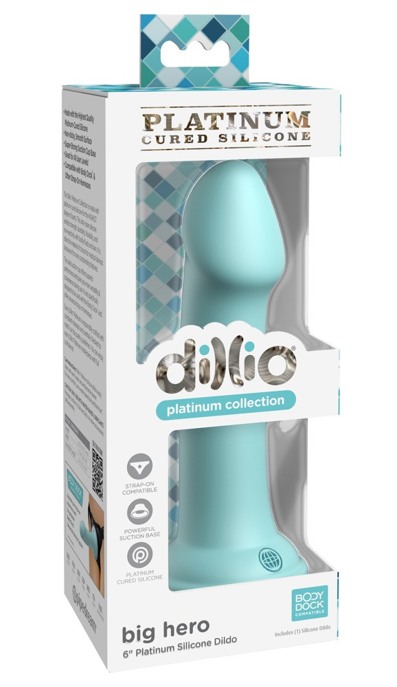 Dillio Big Hero - silikonové dildo s lepivými prsty (17 cm) - tyrkysové