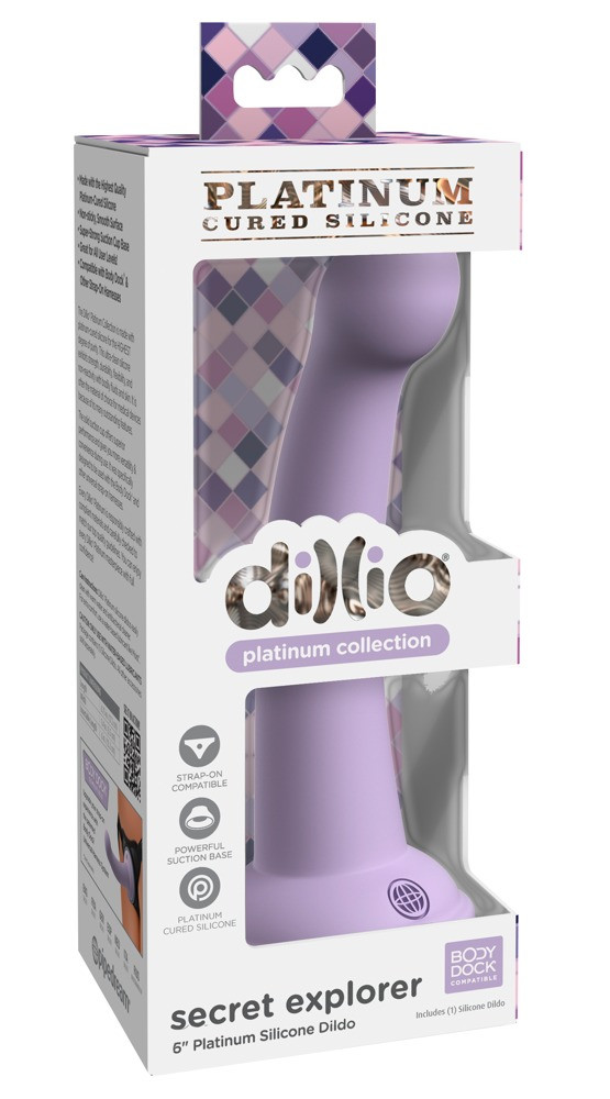 Dillio Secret Explorer - silikonové dildo s lepivými prsty (17 cm) - fialové