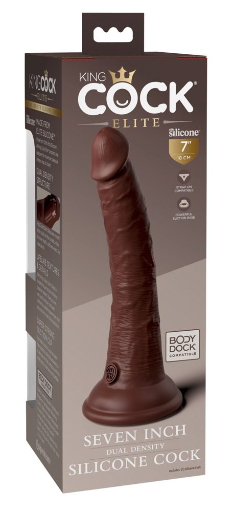 Pipedream King Cock Elite 7 Silicone Dual Density Cock Brown