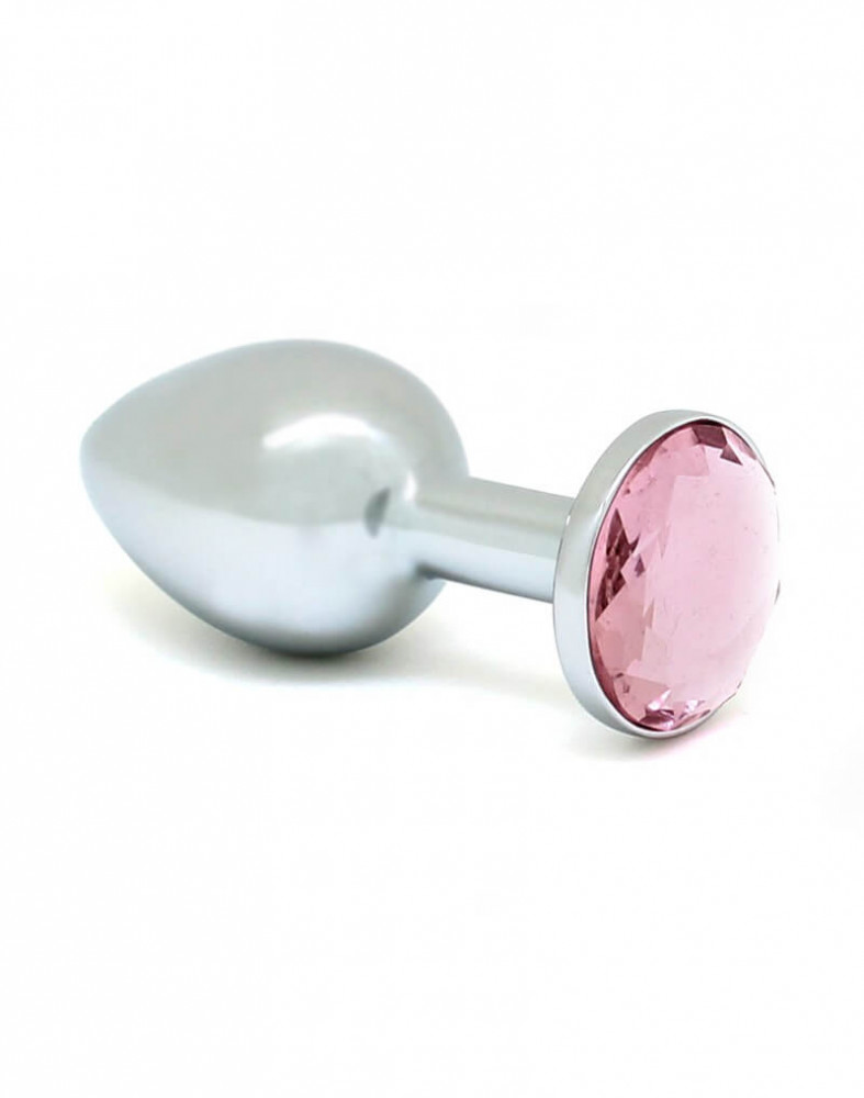 Rimba XS - kovový anální kolík s růžovým kamínkem (stříbrný)