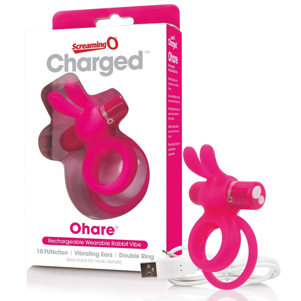 Screaming Charged Ohare - nabíjecí kroužek na penis se zajíčkem (růžový)