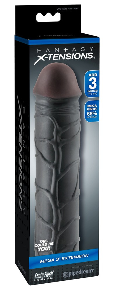 X-TENSION Mega 3 - realistický návlek na penis (22,8 cm) - černý