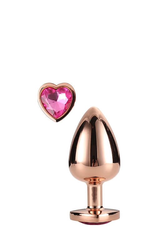 Gleaming Love - hliníkové anální dildo s kamenem ve tvaru srdce (růžové zlato)