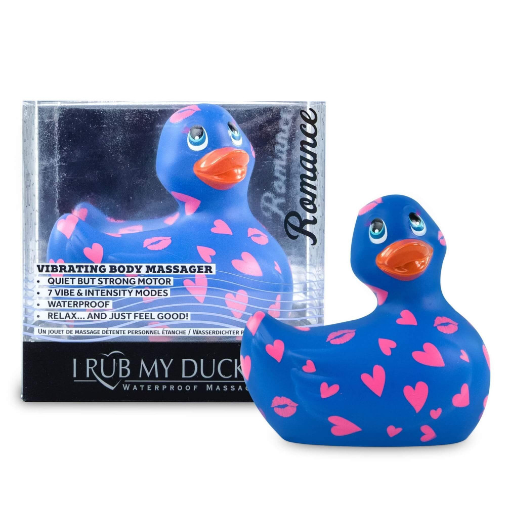 My Duckie Romance 2.0 - vodotěsný vibrátor na klitoris - kačenka se srdíčky (modro-růžová)