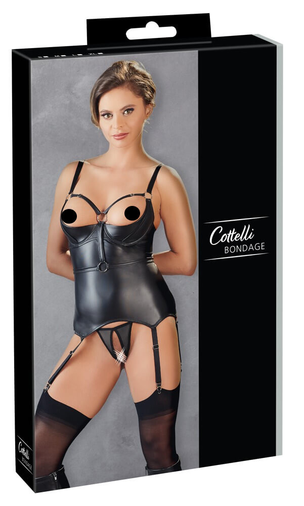 Cottelli Bondage - lesklý top s pouty na ruce (černý) - XL